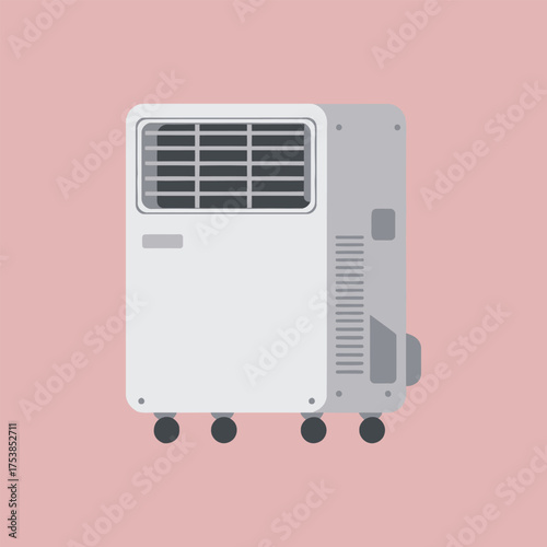 White portable air conditioner unit on wheels a flat vector illustration of a home cooling appliance