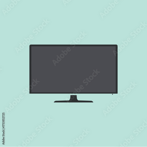 Simple flat vector illustration of a modern widescreen television or computer monitor on a stand