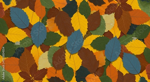 A vibrant mosaic of colorful autumn leaves, showcasing diverse hues and textures in abundance.