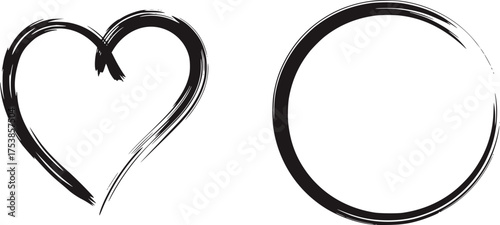 Artistic heart and circle brush strokes black