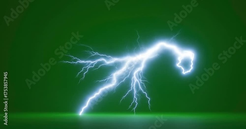 Electric lightning bolt striking with vibrant green backdrop