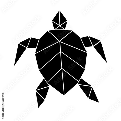 Black geometric turtle illustration, modern design