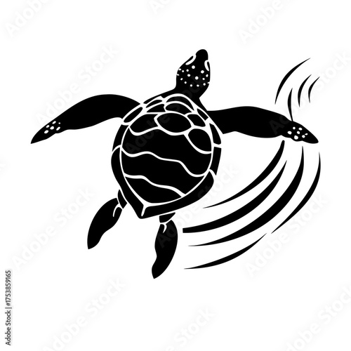 Sea turtle swimming with water swirls
