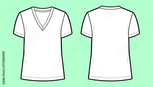 Short-Sleeve T-Shirt Flat Sketch – V-Neck Front & Round-Neck Back