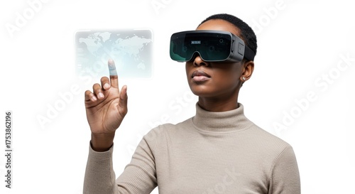 Woman with Vr Headset Using Virtual Screen