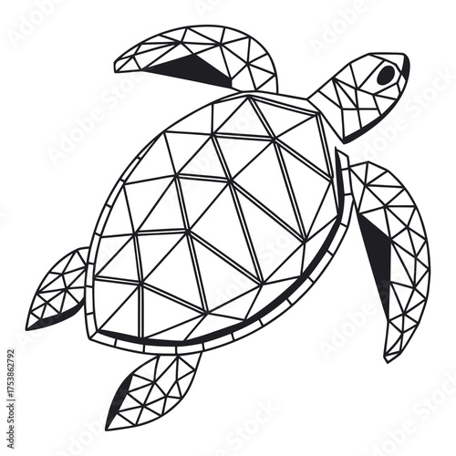 Sea turtle with geometric pattern, line art, simple design