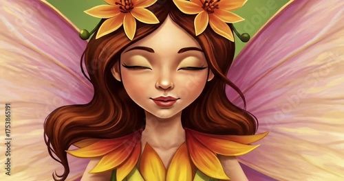 Enchanting fairy with floral crown in vibrant garden