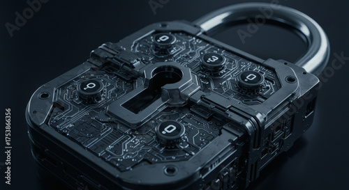 Wallpaper Mural Advanced digital padlock featuring intricate circuit board design, symbolizing robust cybersecurity and secure data protection in a technological era with secure authentication Torontodigital.ca