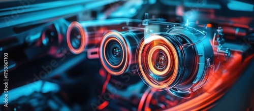 Futuristic engine block with glowing elements represents innovation