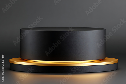 Modern Circular Display Pedestal With Soft Golden Illumination on a Dark Background During Studio Setting