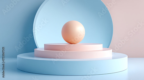 Modern Minimalist Design With Soft Colors Featuring a Simple Sphere on Layered Circular Platforms