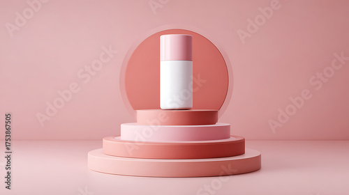 Elegant Product Display Featuring a White and Pink Container on Pastel Pink Podiums in a Modern Setup