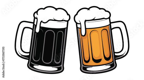 Vector art of beer mug with foam in line art style. glass of beer on white background, vector illustration of a beer mug