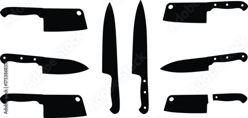 Kitchen knife silhouette collection vector, black chef knife and cleaver illustration for cooking, restaurant, culinary, and food design use