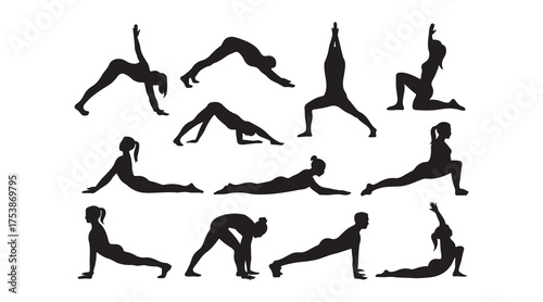 yoga poses vector silhouettes of people. silhouette of a woman doing yoga
