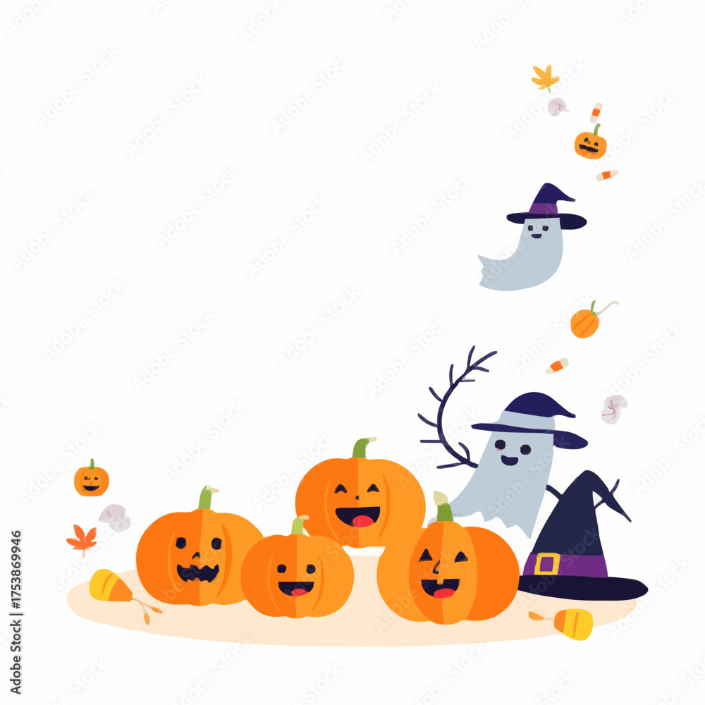Fototapeta premium halloween card with pumpkin and witch