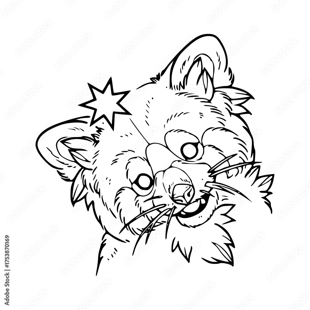 Obraz premium cute raccoon head outline sketch