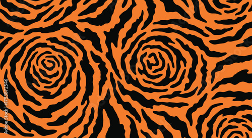 Bold Orange and Black Swirls and Stripes Patterned Texture Design.