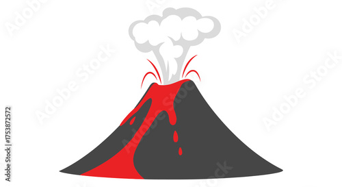 Cartoon Volcano Eruption with Flowing Lava and Plume of Smoke.