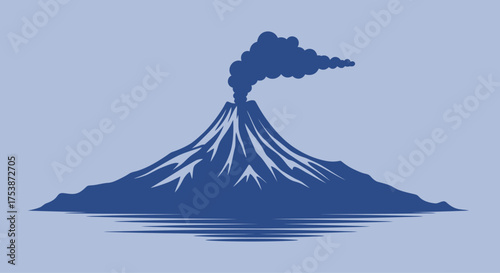 Stylized Volcanic Eruption with Billowing Smoke and Mountain Silhouette.