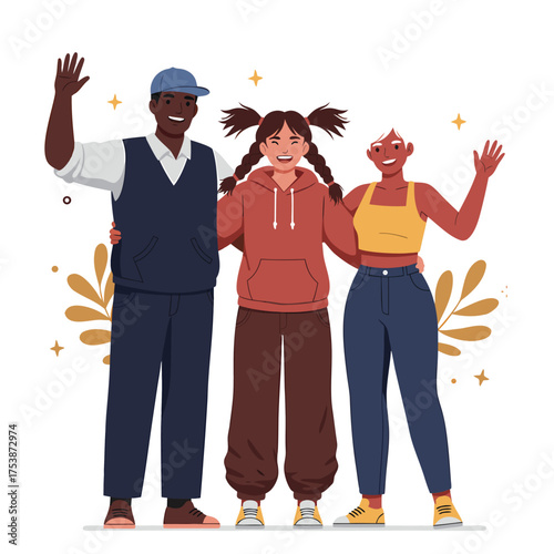 Happy Intergenerational Group Waving Enthusiastically Together