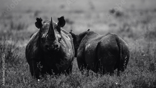 Photography Black and White Wildlife Photography of African rhinos, Tanzania