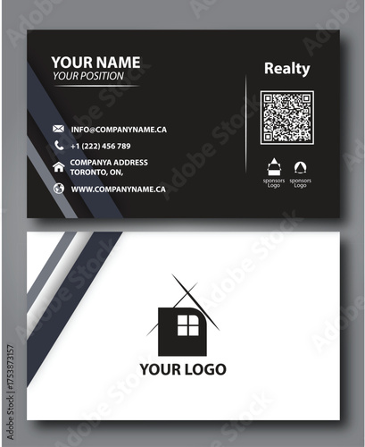 Double side business card, Realtor, Mortgage- Home sale real estate- Realtors- business design vector template for outdoor advertising- Black and white