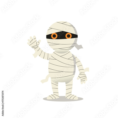 Adorable Halloween Mummy Character Waving Happily