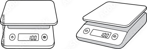 Modern digital kitchen weighing scale illustration, electronic food measuring device vector art for cooking, diet, and kitchen design tools