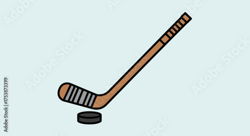 Ice Hockey Stick and Puck Illustration.