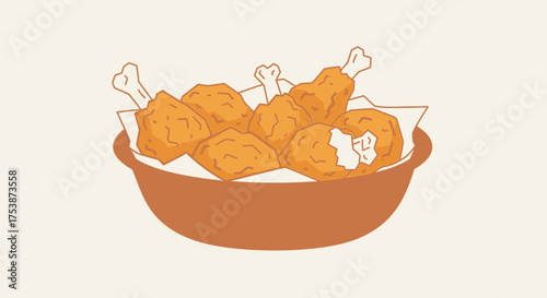 Delicious fried chicken pieces in a brown bowl.
