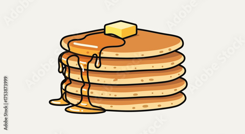 Stack of Delicious Pancakes with Butter and Syrup.