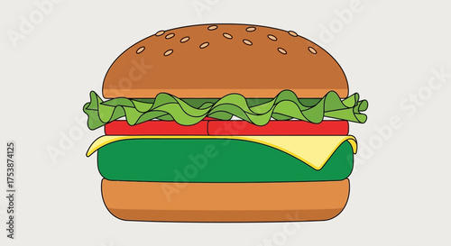 Delicious Burger Illustration with Fresh Ingredients.