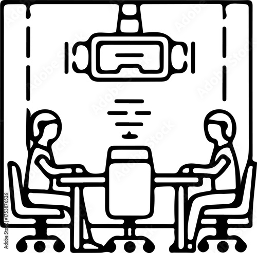 Hybrid reality meeting icon with people and a virtual reality headset