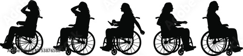  Silhouette illustration of woman sitting in wheelchair, disability awareness concept, rehabilitation support, healthcare mobility design for medical and inclusive accessibility vector
