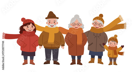 Cozy Winter Family Gathering Grandparents and Grandchildren Sharing Warmth and Joy Together