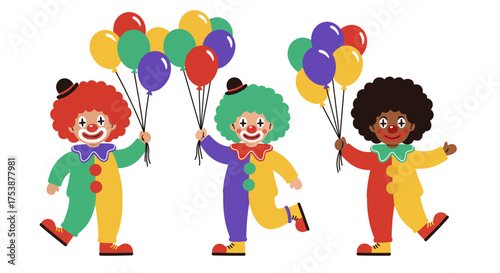 Colorful Clowns Holding Balloons A Cheerful Celebration of Laughter and Joy