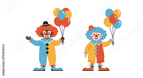 Cheerful Clowns with Balloons A Whimsical Vector Art Illustration