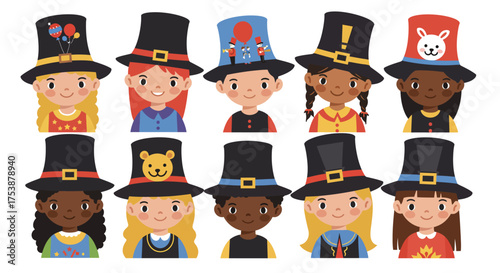 Diverse Children in Festive Hats A Colorful Celebration of Childhood