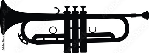  Trumpet silhouette vector illustration, musical instrument icon, brass horn design for jazz band, orchestra, concert poster, and music education artwork