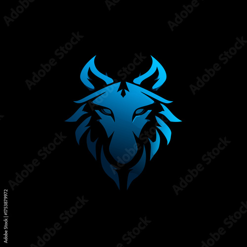 Fierce blue wolf head logo design with gradient shading on dark background, perfect for gaming, esports team mascot, or modern branding.