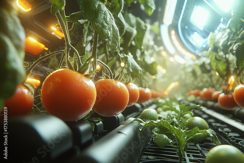 Modern greenhouse with tomatoes hydroponic technology agriculture sustainable food production and innovation.