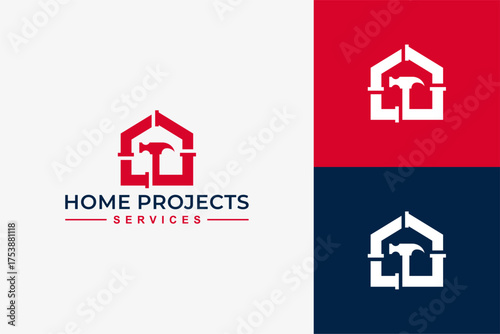 Professional home project services logo design featuring electric, garden, and renovation service elements in modern minimalist style