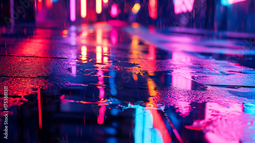 Neon Reflections A Rainy Night's Cityscape in Vivid Colors and Atmospheric Mood