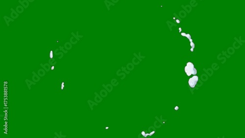 A cloud burst animation on a green screen background. Ideal for use in motion graphics, sound effects, or text effects, offering flexibility for creative design with green screen capabilities.