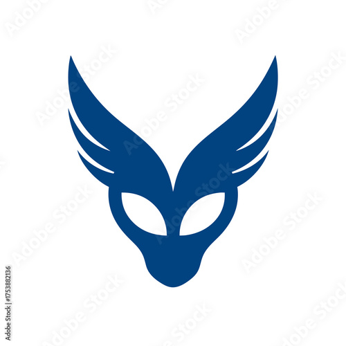 Modern abstract blue winged animal head design, sleek stylized mythical creature graphic, elegant icon concept for power and freedom.
