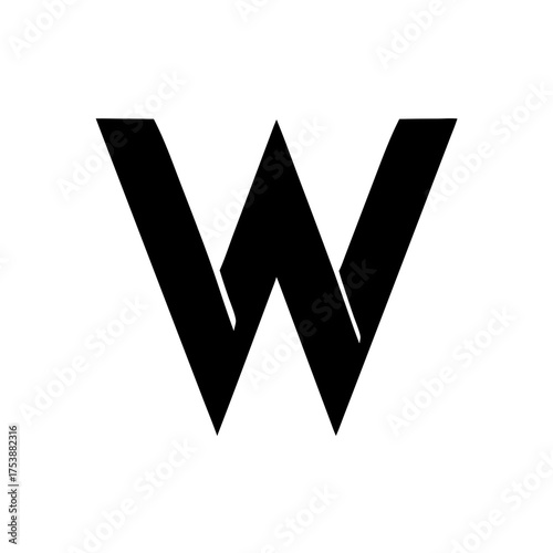 Modern geometric black letter W initial isolated on a clean white background, a simple typography graphic element