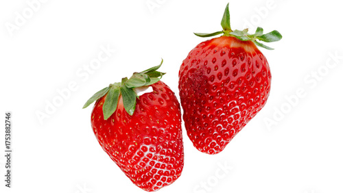 Konstfotografi Fresh ripe strawberries with green leaves isolated on white background, sweet su