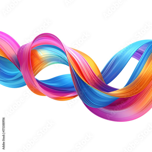 Vibrant, flowing ribbons twist in a colorful, abstract composition on black.