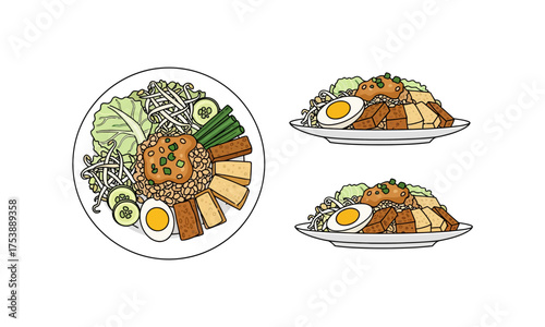Asian Vegetarian Bowl with Tofu, Egg, and Vegetables – Food Illustration